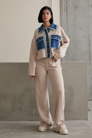 Bej Denim Garnili Gömlek Ve Pantolon Takım resmi